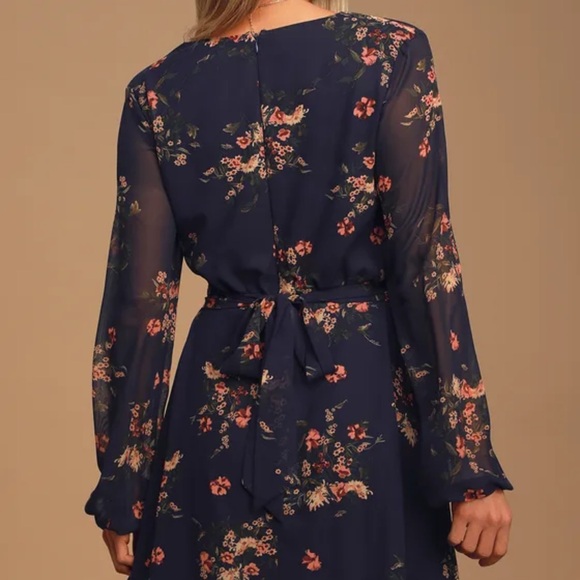 Lulu's Navy Floral Long Sleeve Dress - Picture 5 of 8